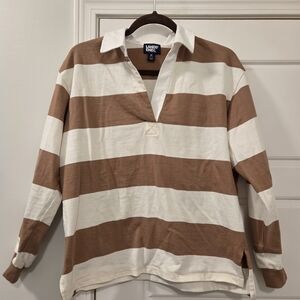 Lands' End Tan and Cream Striped Pullover